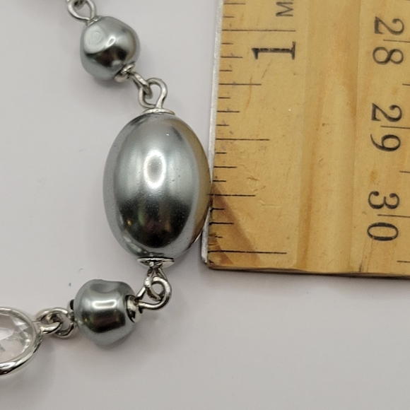 Talbots double strand silver heavy oval bead necklace bezel set clear rhinestone - Picture 10 of 11